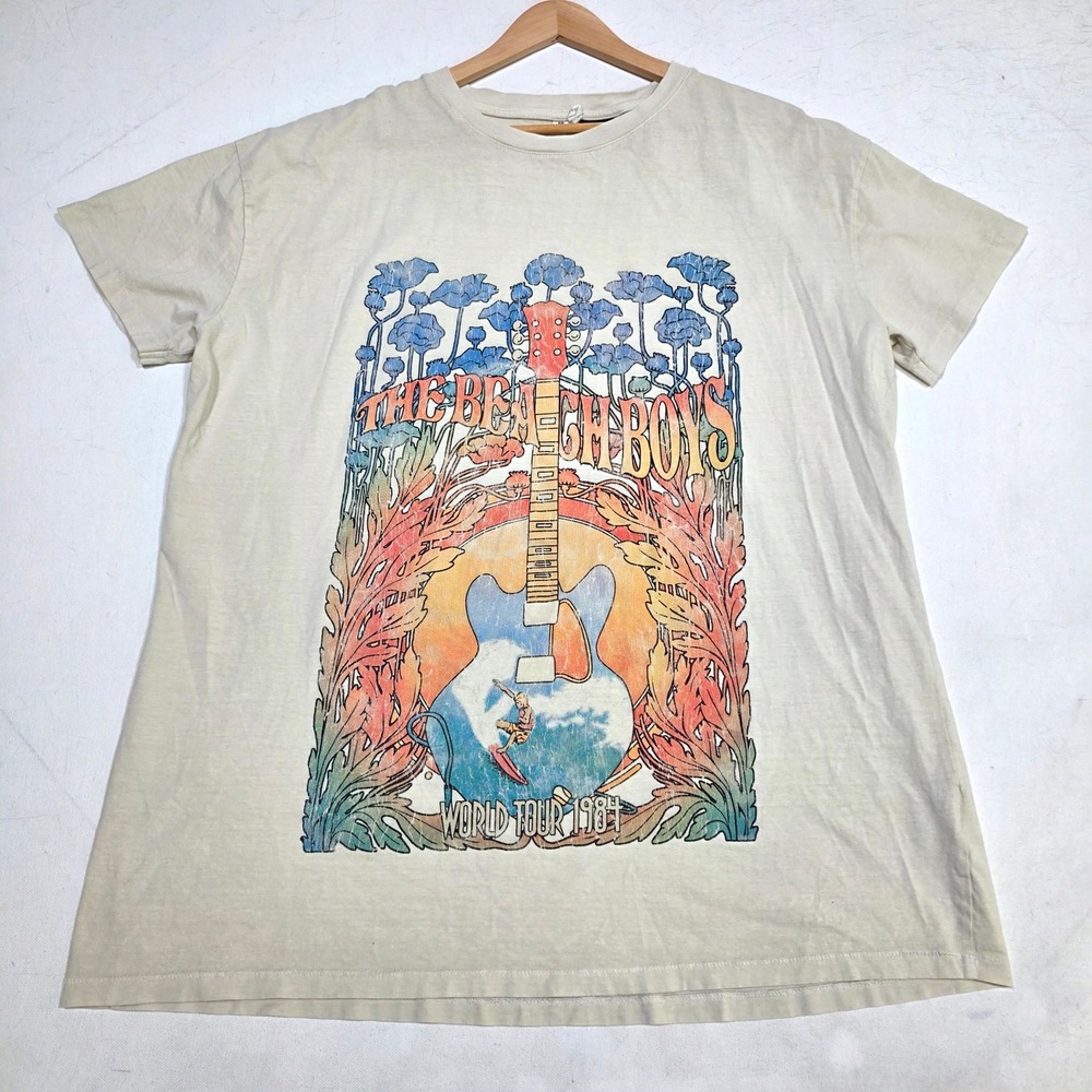 Cotton On The Beach Boys World Tour 1984 Graphic T-Shirt Mens Small Ivory Retro